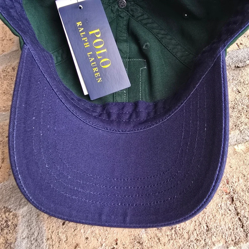 Polo Ralph Lauren Mens Green Navy Blue Chenille P Patch Baseball Cap Hat NEW